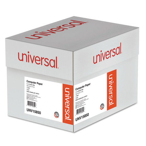 Printout Paper, 1-Part, 15 lb Bond Weight, 14.88 x 11, White/Green Bar, 3,000/Carton [SKU: UNV15850]