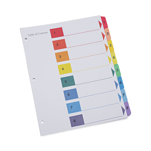 Deluxe Table of Contents Dividers for Printers, 8-Tab, 1 to 8; Table Of Contents, 11 x 8.5, White, 6 Sets [SKU: UNV24802]