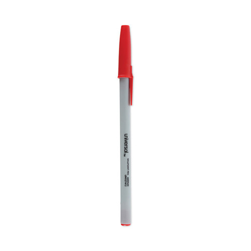 Ballpoint Pen, Stick, Medium 1 mm, Red Ink, Gray Barrel, Dozen [SKU: UNV27412]
