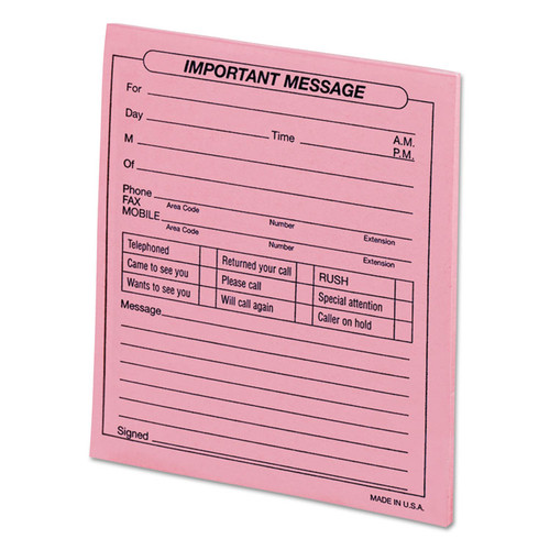 Important Message Pink Pads, One-Part (No Copies), 4.25 x 5.5, 50 Forms/Pad, 12 Pads/Pack [SKU: UNV48023]