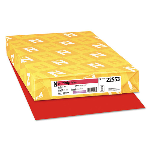 Color Paper, 24 lb Bond Weight, 11 x 17, Re-Entry Red, 500/Ream [SKU: WAU22553]