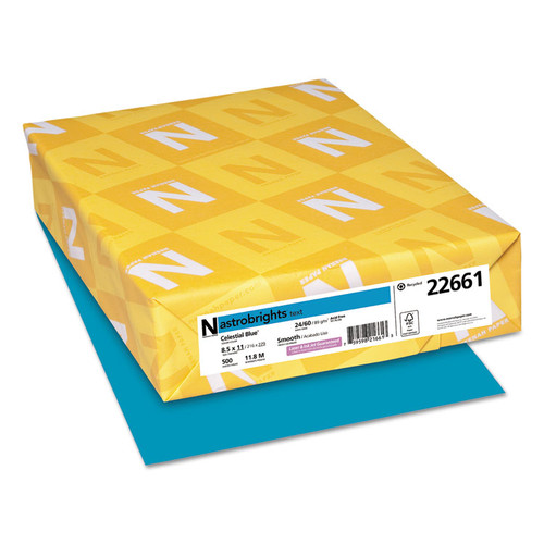 Color Paper, 24 lb Bond Weight, 8.5 x 11, Celestial Blue, 500 Sheets/Ream [SKU: WAU22661]