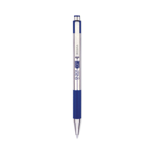 G-301 Gel Pen, Retractable, Medium 0.7 mm, Blue Ink, Stainless Steel/Blue Barrel [SKU: ZEB41321]