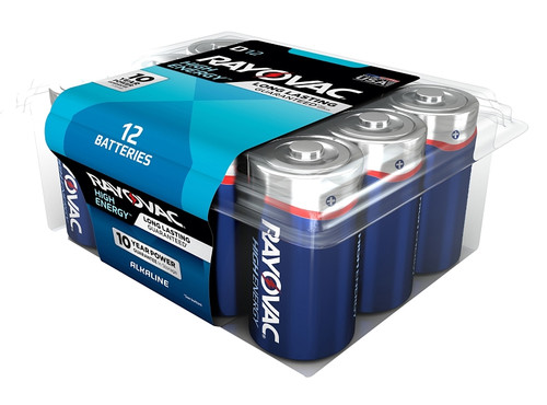 RAYOVAC 813-12PPK Battery, 1.5 V Battery, 17,500 mAh, D Battery, Alkaline [SKU: ORG7380611]