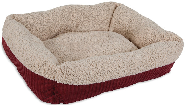 Aspenpet 80135 Pet Lounger, 19-1/2 in L, 19-1/2 in W, Oval, Lambs Wool/Corduroy Cover, Cream/Red [SKU: ORG9389214]