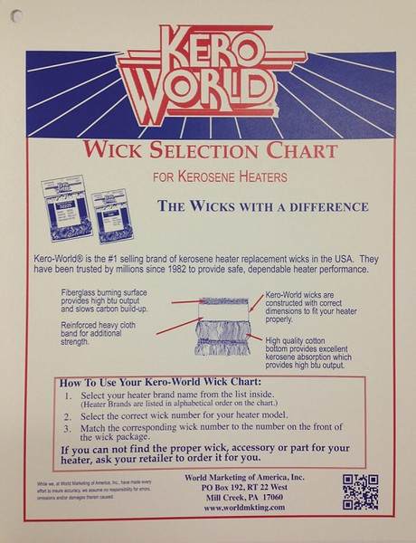 Kero World WC-2 Kerosene Heater Wick Chart [SKU: ORG6358634]