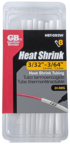 GB HST-093W Heat Shrink Tubing, 3/32 in Expanded, 3/64 in Recovered Dia, 4 in L, Polyolefin, White [SKU: ORG9559089]