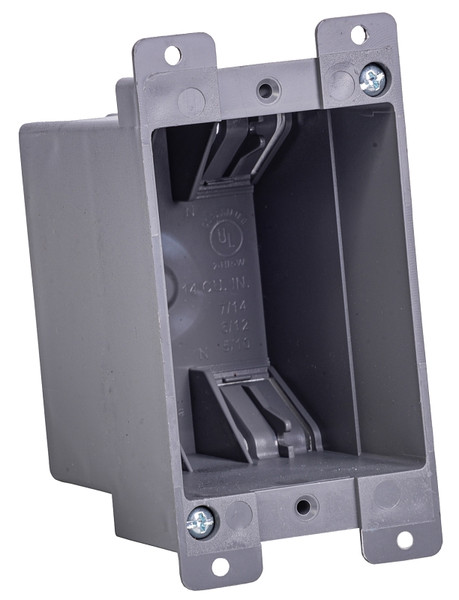 GB BOX-RS14 Switch/Outlet Box, Standard Outlet, 1-Gang, 4-Knockout, PVC, Gray, In-Wall Mounting [SKU: ORG0076893]