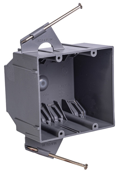 GB BOX-ND32 Switch/Outlet Box, Standard Outlet, 2-Gang, 8-Knockout, PVC, Gray, In-Wall, Nail Mounting [SKU: ORG0076919]
