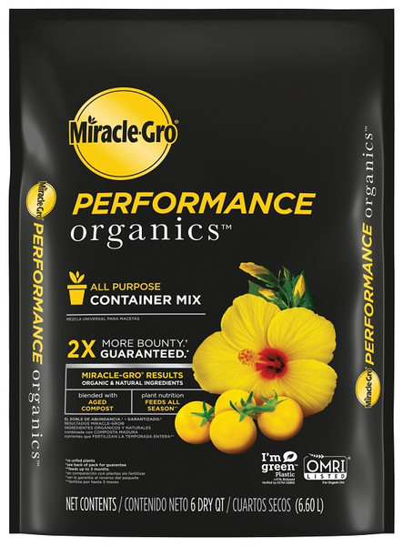 Miracle-Gro Performance Organics 45606300 All-Purpose Container Mix, Solid, 6 qt Bag [SKU: ORG5893524]