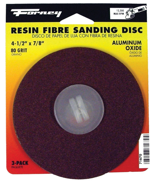 Forney 71670 Sanding Disc, 4-1/2 in Dia, 7/8 in Arbor, Coated, 80 Grit, Medium, Aluminum Oxide Abrasive [SKU: ORG8911273]