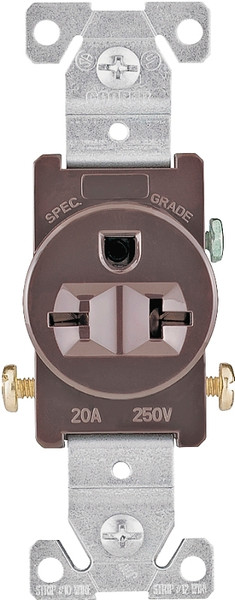Eaton Wiring Devices 1876B-BOX Single Receptacle, 2 -Pole, 250 V, 20 A, Side Wiring, NEMA: NEMA 6-20R, Brown [SKU: ORG4435244]
