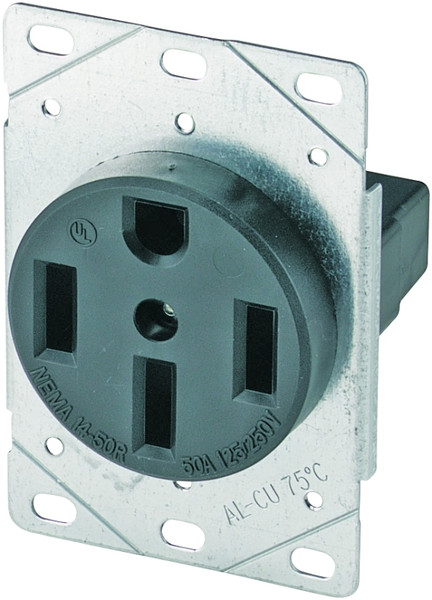 Eaton Cooper Wiring 1258-SP Power Receptacle, 3 -Pole, 125/250 V, 50 A, NEMA: NEMA 14-50R, Black [SKU: ORG6877617]