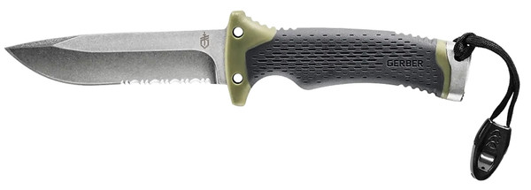 GERBER 31-003941 Ultimate Survival Knife, 4-3/4 in L Blade, Steel Blade, Ergonomic, Textured Handle, Green Handle [SKU: ORG9368994]