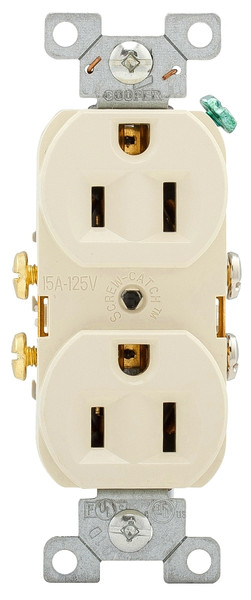 Eaton Wiring Devices CR15LA Duplex Receptacle, 2 -Pole, 15 A, 125 V, Side Wiring, NEMA: 5-15R, Light Almond [SKU: ORG3974151]