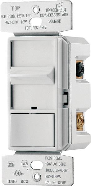 Eaton Wiring Devices SI06P-W-K Dimmer, 120 V, 600 W, Halogen, Incandescent Lamp, 3-Way, White [SKU: ORG7018054]