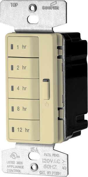 Eaton Wiring Devices PT18H-V-K Hour Timer, 15 A, 120 V, 1800 W, 1, 2, 4, 8, 12 hr Off Time Setting, Ivory [SKU: ORG8023970]