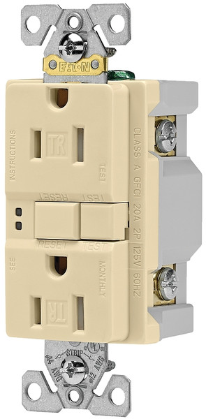 Eaton Wiring Devices TRSGF15V GFCI Duplex Receptacle, 2 -Pole, 15 A, 125 V, Back, Side Wiring, NEMA: 5-15R, Ivory [SKU: ORG4896155]