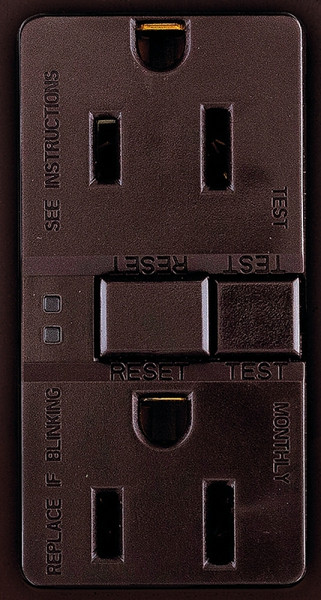 Eaton Wiring Devices SGF15B GFCI Duplex Receptacle, 2 -Pole, 15 A, 125 V, Back, Side Wiring, NEMA: 5-15R, Brown [SKU: ORG7335672]