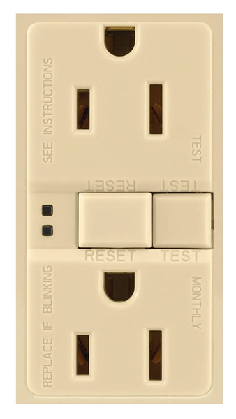 Eaton Wiring Devices SGF15V GFCI Duplex Receptacle, 2 -Pole, 15 A, 125 V, Back, Side Wiring, NEMA: 5-15R, Ivory [SKU: ORG7335698]