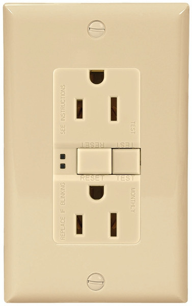 Eaton Wiring Devices SGF15V-3 GFCI Duplex Receptacle, 2 -Pole, 15 A, 125 V, Back, Side Wiring, NEMA: 5-15R, Ivory [SKU: ORG7335706]
