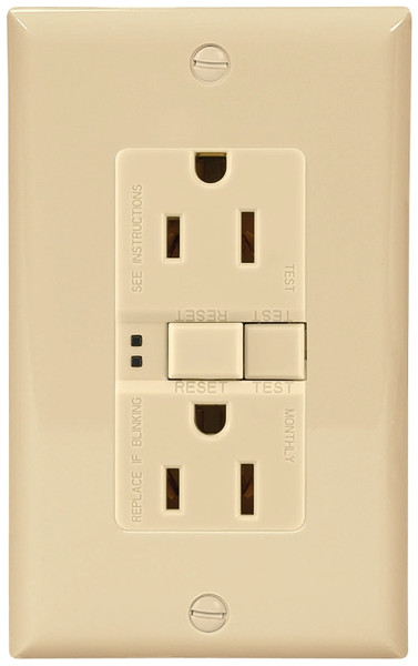 Eaton Wiring Devices SGF15V-SP GFCI Duplex Receptacle, 2 -Pole, 15 A, 125 V, Back, Side Wiring, NEMA: 5-15R, Ivory [SKU: ORG7335722]