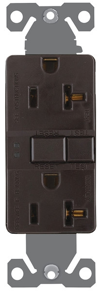 Eaton Wiring Devices SGF20B GFCI Duplex Receptacle, 2 -Pole, 20 A, 125 V, Back, Side Wiring, NEMA: 5-20R, Brown [SKU: ORG7335797]