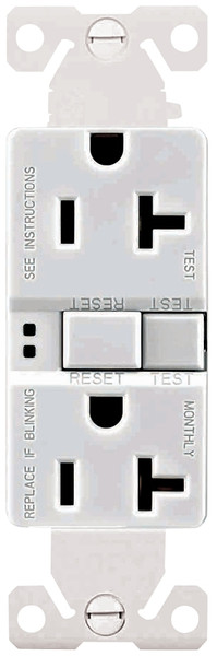 Eaton Wiring Devices SGF20W GFCI Duplex Receptacle, 2 -Pole, 20 A, 125 V, Back, Side Wiring, NEMA: 5-20R, White [SKU: ORG7335821]