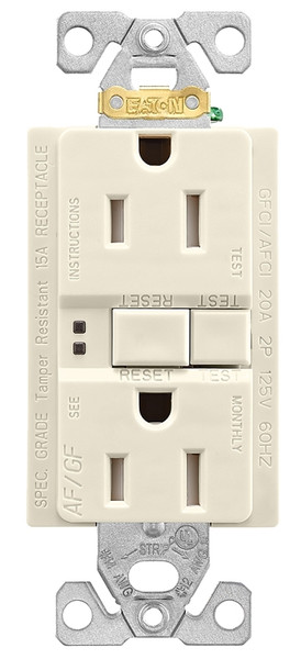 Eaton Wiring Devices TRAFGF15LA-K-L Duplex Receptacle Wallplate, 2 -Pole, 15 A, 125 V, Back, Side Wiring [SKU: ORG4636098]