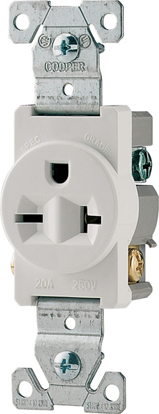 Eaton Wiring Devices 1876W-BOX Single Receptacle, 2 -Pole, 250 V, 20 A, Side Wiring, NEMA: NEMA 6-20R, White [SKU: ORG6325989]