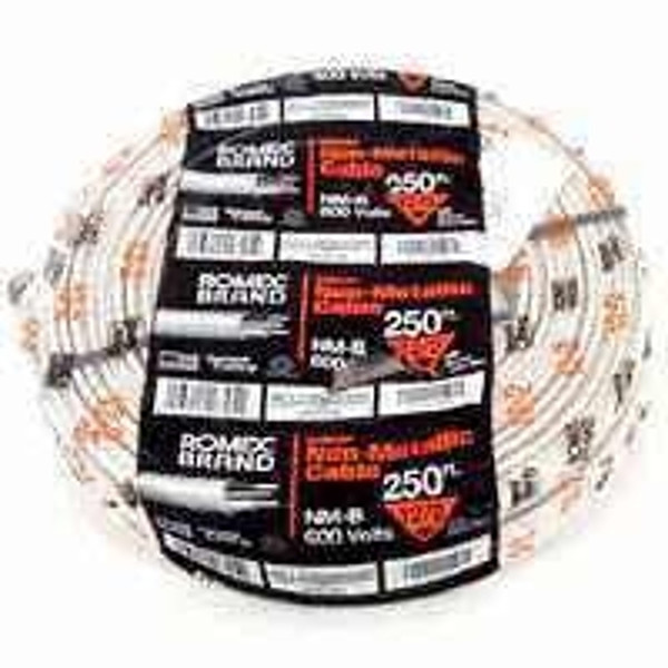 Romex 14/3NM-WGX250 Building Wire, 14 AWG Wire, 3 -Conductor, 250 ft L, Copper Conductor, PVC Insulation [SKU: ORG8154064]