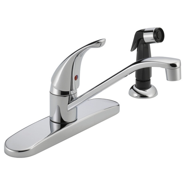 DELTA P115LF Kitchen Faucet with Side Sprayer, 1.8 gpm, 1-Faucet Handle, Chrome Plated, Deck Mounting, Lever Handle [SKU: ORG3025848]