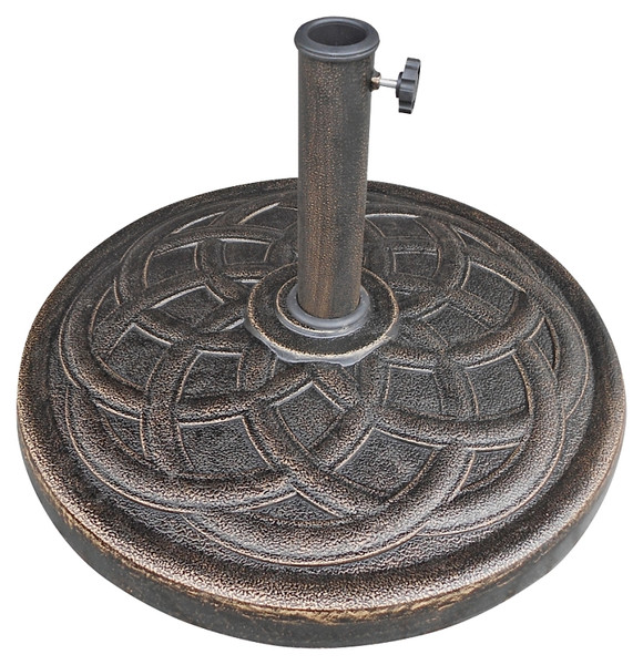 Seasonal Trends 69331 Umbrella Base, 21.65 in Dia, 13.2 in H, Round, Resin/Steel/Plastic, Bronze [SKU: ORG0985101]