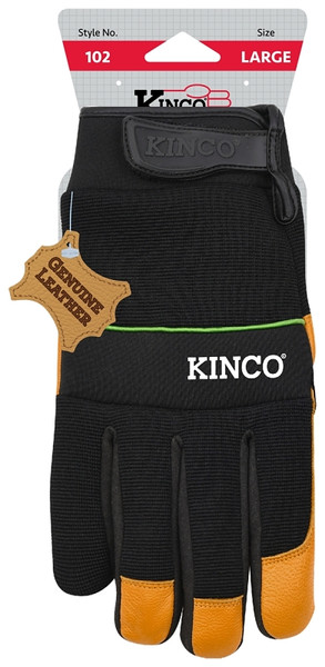 KincoPro 102-L Safety Gloves, Men's, L, Wing Thumb, Hook and Loop Cuff, Polyester/Spandex Back, Gold [SKU: ORG8634578]