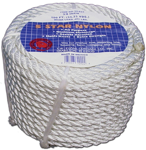 T.W. Evans Cordage 32-003 Rope, 1/2 in Dia, 50 ft L, Nylon, Natural White [SKU: ORG7725245]