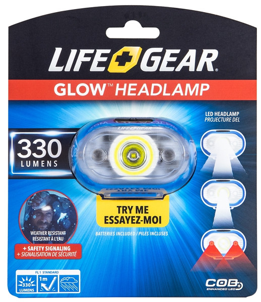 LIFE+GEAR 41-3827 Multi-Function Glow Headlamp, AAA Battery, Alkaline Battery, COB LED Lamp, 330 Lumens, 2.5 hr Run Time [SKU: ORG8629537]