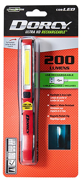 Dorcy Ultra HD Series 41-4341 Clip Light, Lithium-Ion, Rechargeable Battery, LED Lamp, 200 Lumens Lumens, Black/Red [SKU: ORG7446289]