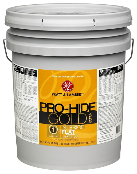 Pratt & Lambert Pro-Hide Silver 5000 Series 0000Z8180-20 Interior Paint, Flat, Bright White, 5 gal, Latex Base [SKU: ORG3933215]