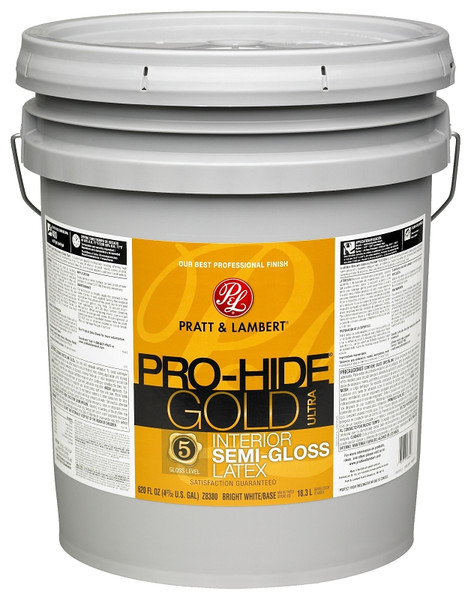 Pratt & Lambert Pro-Hide Gold Ultra Series 0000Z8380-20 Interior Paint, Semi-Gloss, Bright White, 5 gal, Latex Base [SKU: ORG7926231]