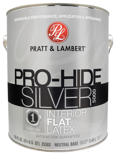 Pratt & Lambert Pro-Hide Silver 5000 Series 0000Z5383-16 Interior Paint, Flat, Neutral, 1 gal, Latex Base [SKU: ORG3444734]
