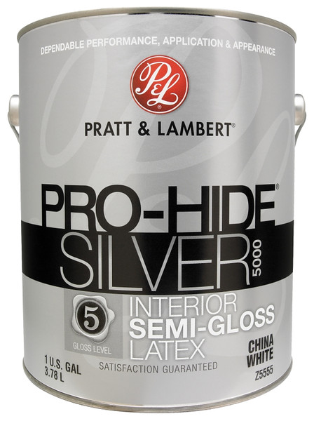 Pratt & Lambert Pro-Hide Silver 5000 Series 0000Z5555-16 Interior Paint, Semi-Gloss, China White, 1 gal, Latex Base [SKU: ORG3445012]