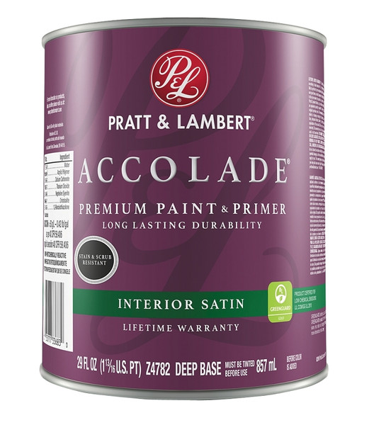 Pratt & Lambert Accolade 0000Z4782-14 Interior Paint, Satin, Deep, 29 oz, Resists: Scrub, Stain [SKU: ORG3064342]