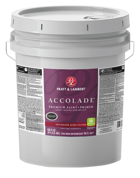 Pratt & Lambert Accolade 0000Z4180-20 Interior Paint, Semi-Gloss, Bright White, 5 gal, Can, Latex Base [SKU: ORG2818490]