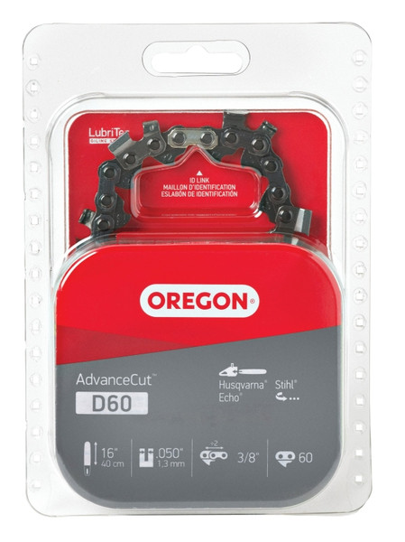 Oregon D60 Chainsaw Chain, 16 in L Bar, 0.05 Gauge, 3/8 in TPI/Pitch, 60-Link [SKU: ORG1243799]