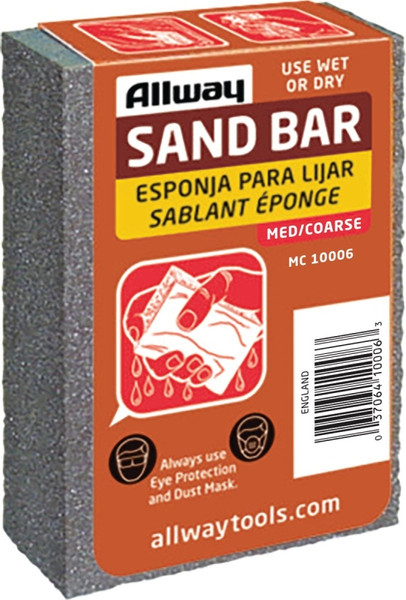 ALLWAY TOOLS MC Sand Bar, 4 in L, 2-1/2 in W, Coarse, Medium, Aluminum Oxide Abrasive [SKU: ORG2284719]