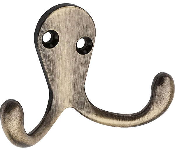 National Hardware N335-794 Double Cloth Hook, 35 lb, 2-Hook, Zinc, Antique Brass [SKU: ORG7197585]