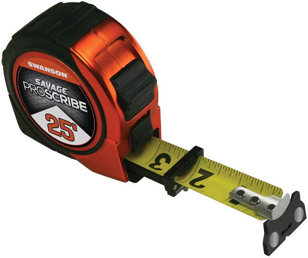 Swanson SAVAGE Series SVPS25M1 Tape Measure, 25 ft L Blade, 1 in W Blade, ABS/Rubber Case [SKU: ORG6971105]