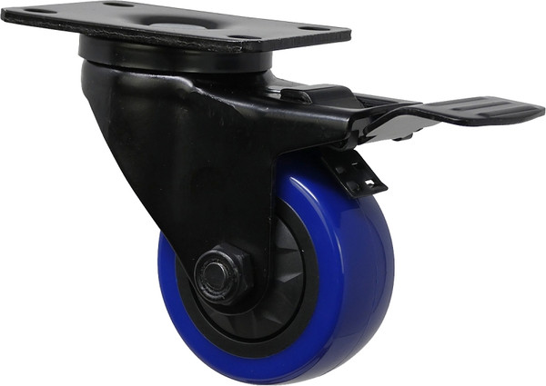 Shepherd Hardware 3661 Swivel Caster with Brake, 3 in Dia Wheel, TPU Wheel, Black/Blue, 225 lb [SKU: ORG4752762]