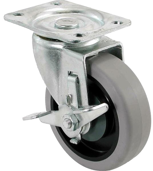 Shepherd Hardware 400 Series 9736 Swivel Caster with Brake, 4 in Dia Wheel, TPR Wheel, Gray, 250 lb [SKU: ORG7242076]