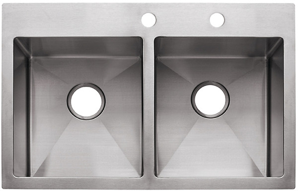 FRANKE Vector Series HF3322-2 Kitchen Sink, 22 in OAW, 9 in OAH, 33 in OAD, Stainless Steel, Polished Satin [SKU: ORG9842394]